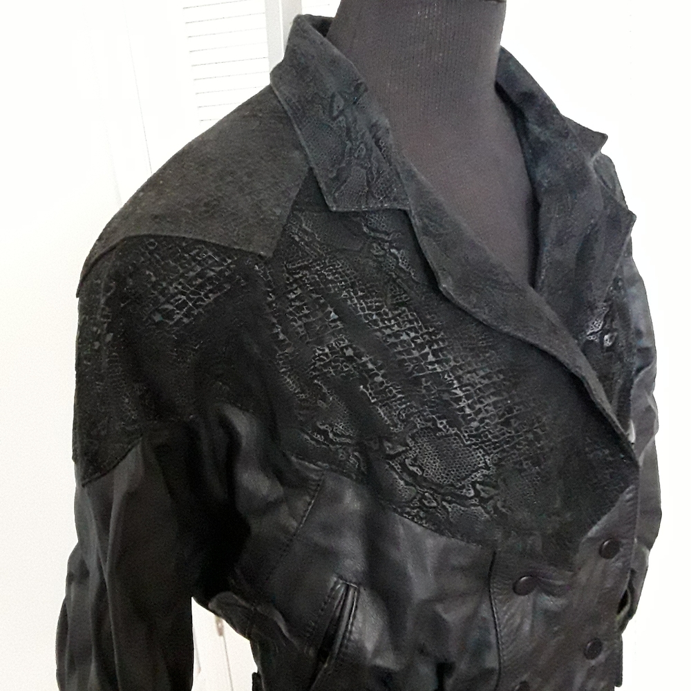 Vintage Chia Black Snake Print Leather Jacket M
